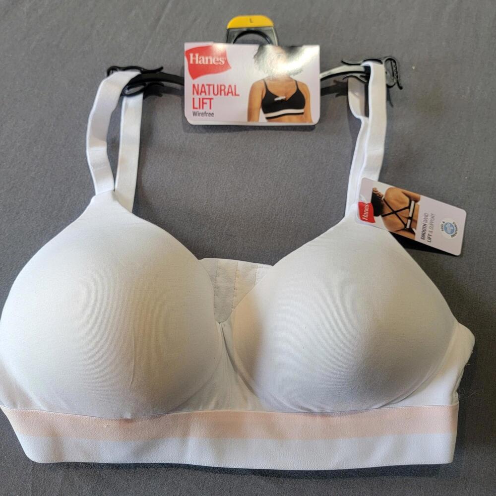 Hanes T-Shirt Bra Sz L White Hook & Eye Wireless New With Tags